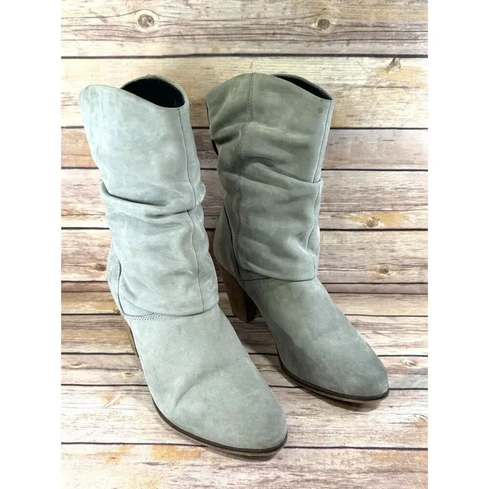 Aldo Womens Sage Green Soft Suede Stacked Heel Wood Stacked Heel Boots 10